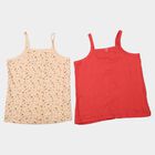Girls' Peach Cotton Square Neck Sleeveless Vest, पीच, small