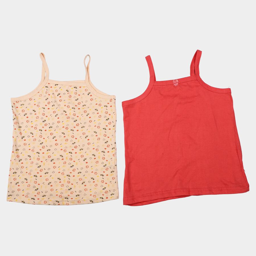 Girls' Peach Cotton Square Neck Sleeveless Vest, पीच, large