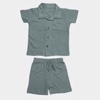 Infants' Green Cotton Collar Neck Waffle Textured Baba Suit, Light Green, small