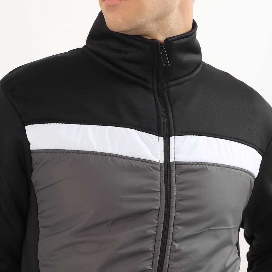 Men's Black and Grey High Neck Casual Sweatshirt, Dark Grey, large image number null