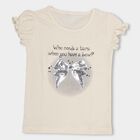 Girls' Beige Cotton Round Neck Casual T-Shirt, Beige, small image number null