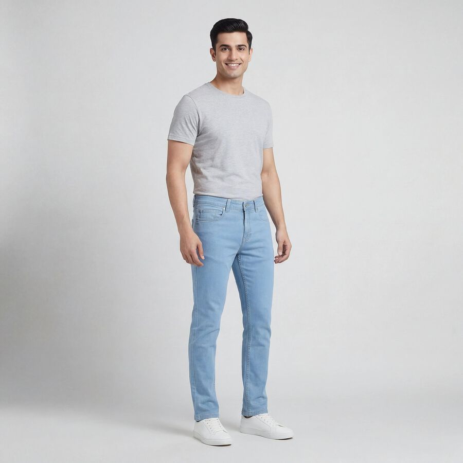 Men's Blue Slim Fit Washed Jeans, हल्का नीला, large