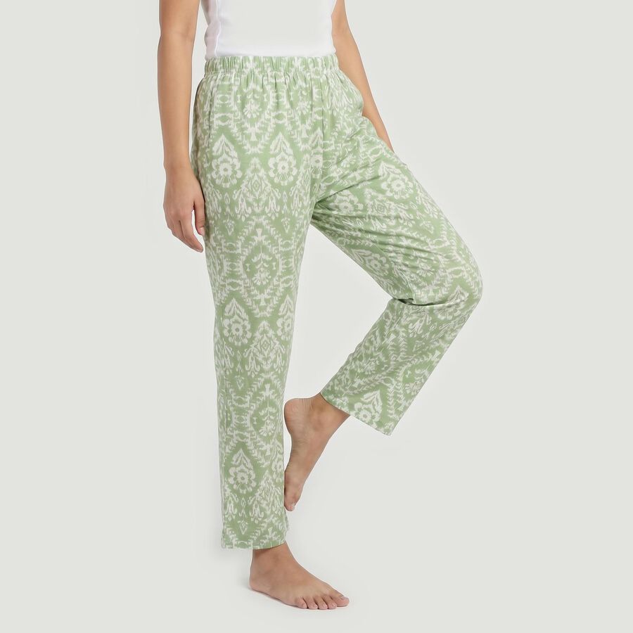 Women's Green Regular Fit Printed Lounge Pyjama, हल्का हरा, large