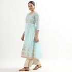 Ladies' Light Aqua Blue Round Neck Embroidered Flared Kurta, Aqua, small image number null