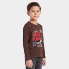 Boys Brown Cotton Blend Round Neck Regular Boys T-Shirt, भूरा, small
