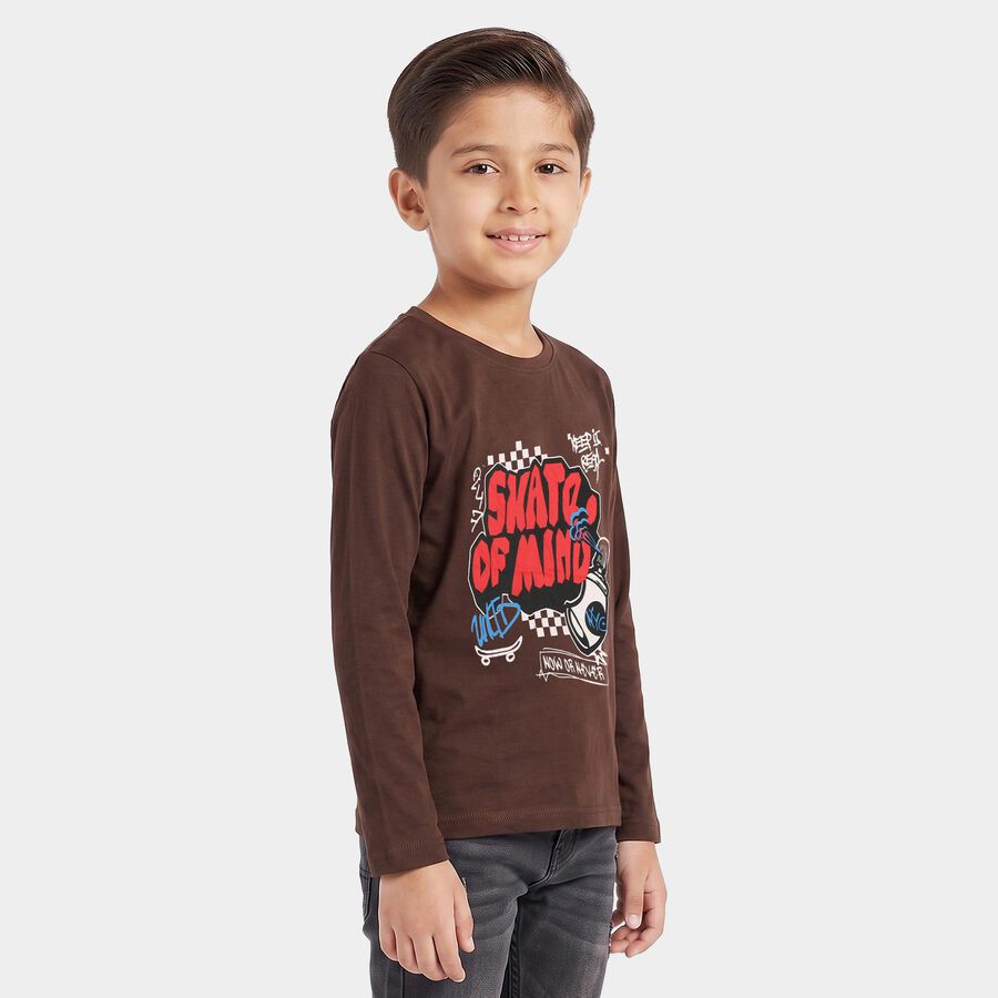 Boys Brown Cotton Blend Round Neck Regular Boys T-Shirt, भूरा, large