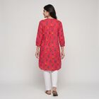 Women's Fuchsia Cotton Band Collar Floral Printed Straight Kurta, Fuchsia, small