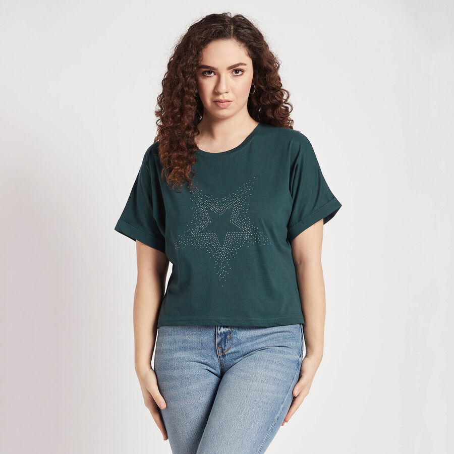Round Neck T-Shirt, गहरा हरा, large image number null