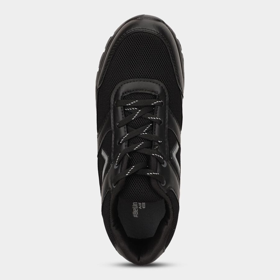 Men's Jet Black Lace-Up Sports Shoes, काला, large