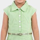 Girls' Mint Green Shirt Style Belted Frock, हल्का हरा, small