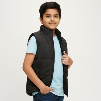 Boys Jet Black High Neck Casual Jacket