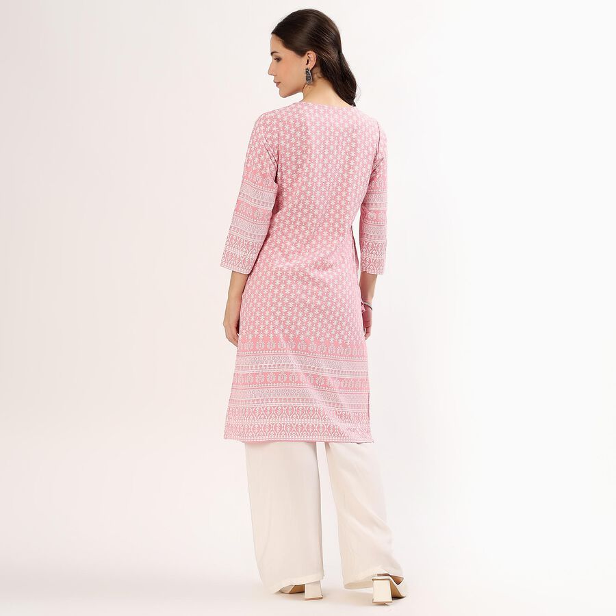 Women's Soft Pink Round Neck Floral Printed Kurta, गुलाबी, large