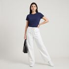 Women's White Straight Fit Drawstring Waist Jeans, White, small