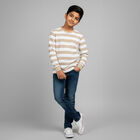 Boys Beige and White Round Neck Casual T-Shirt, भूरा, small image number null