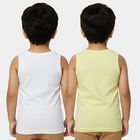 Boys' White and Yellow Cotton Round Neck Minimalist Vest, पीला, small