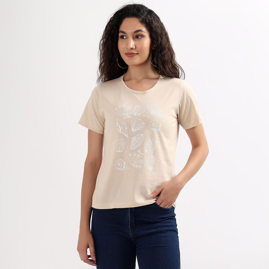 Ladies' Round Neck T-Shirt , Beige, large image number null