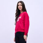 Women's Bright Red Crew Neck Casual Sweatshirt, रानी (फ्यूशिया), small image number null