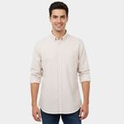 Men's Beige Cotton Classic Casual Shirt, Beige, small