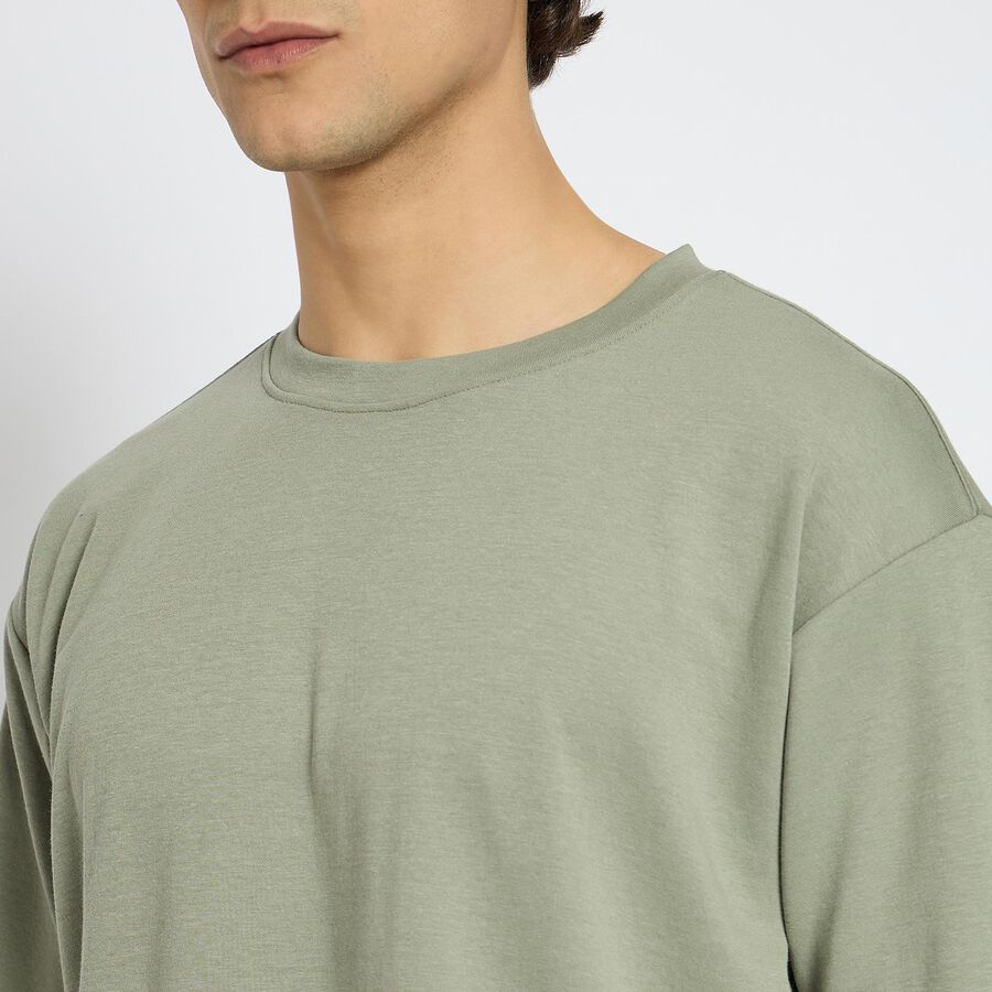 Men's Round Neck Half Sleeves T-Shirt , हल्का हरा, large