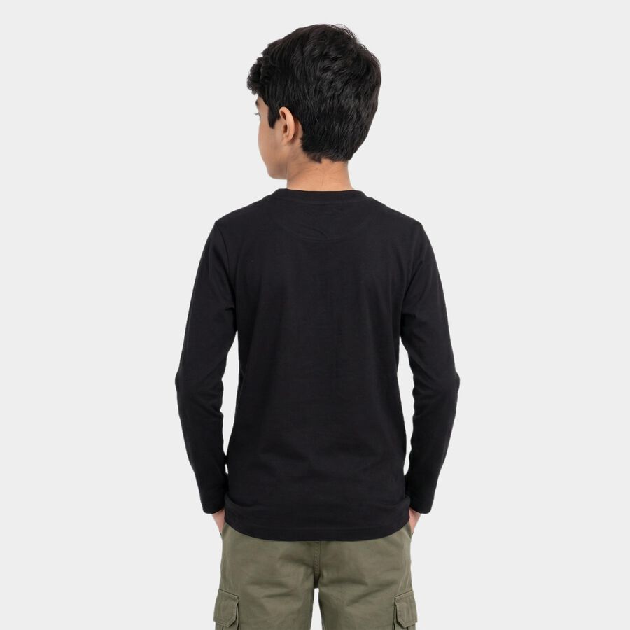 Boys Black Crew Neck Regular Boys T-Shirt, काला, large