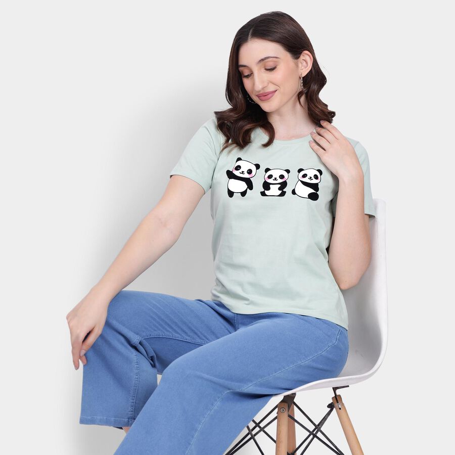 Ladies' 100% Cotton Round Neck T-Shirt , Light Green, large image number null