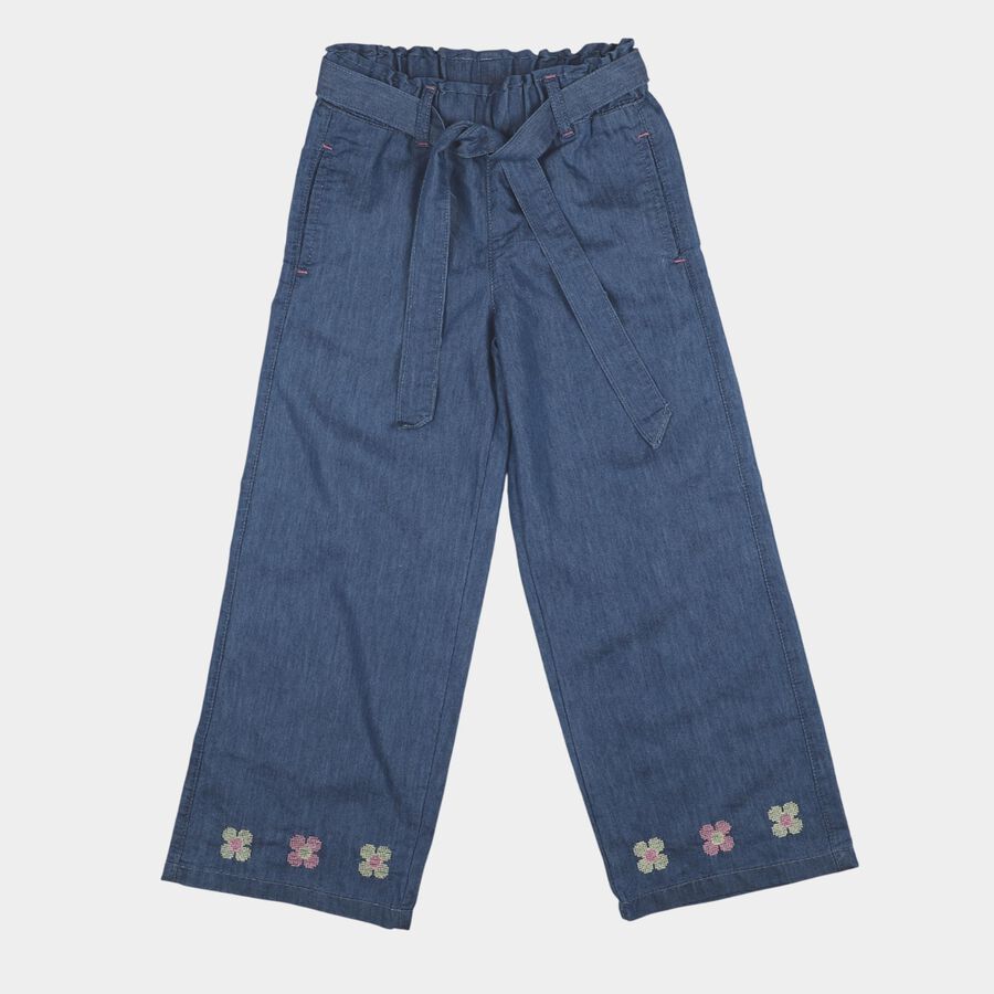 Girls' Mid Blue Regular Fit Jeans, मध्यम नीला, large