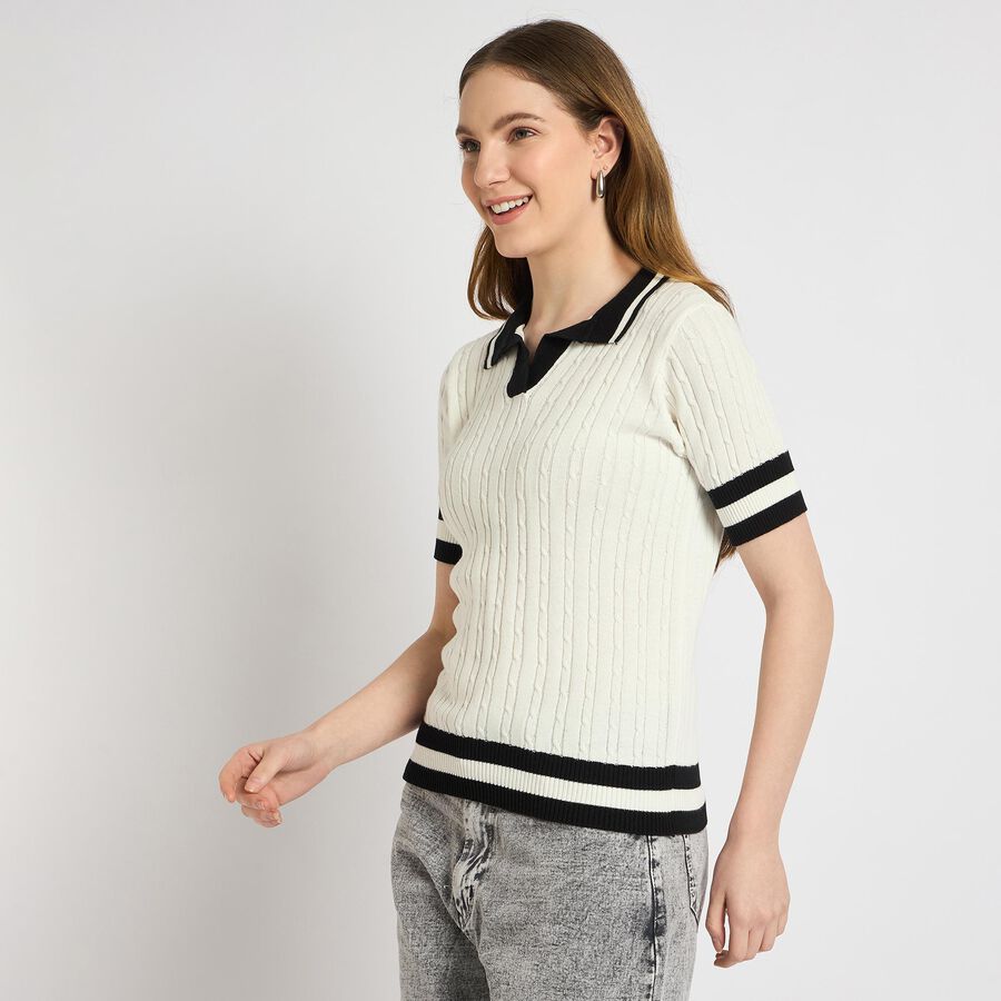 Ladies' 100% Cotton Top , सफ़ेद, large