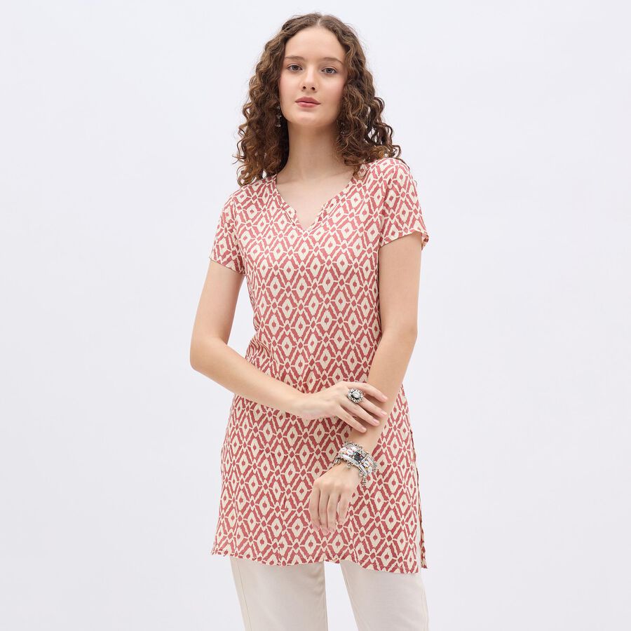 Ladies' Muted Terracotta Red V-Neck Printed Kurta, Lilac, large image number null