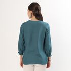 Women's Muted Teal Blue Notch Neck Embroidered Kurti, Mid Blue, small image number null