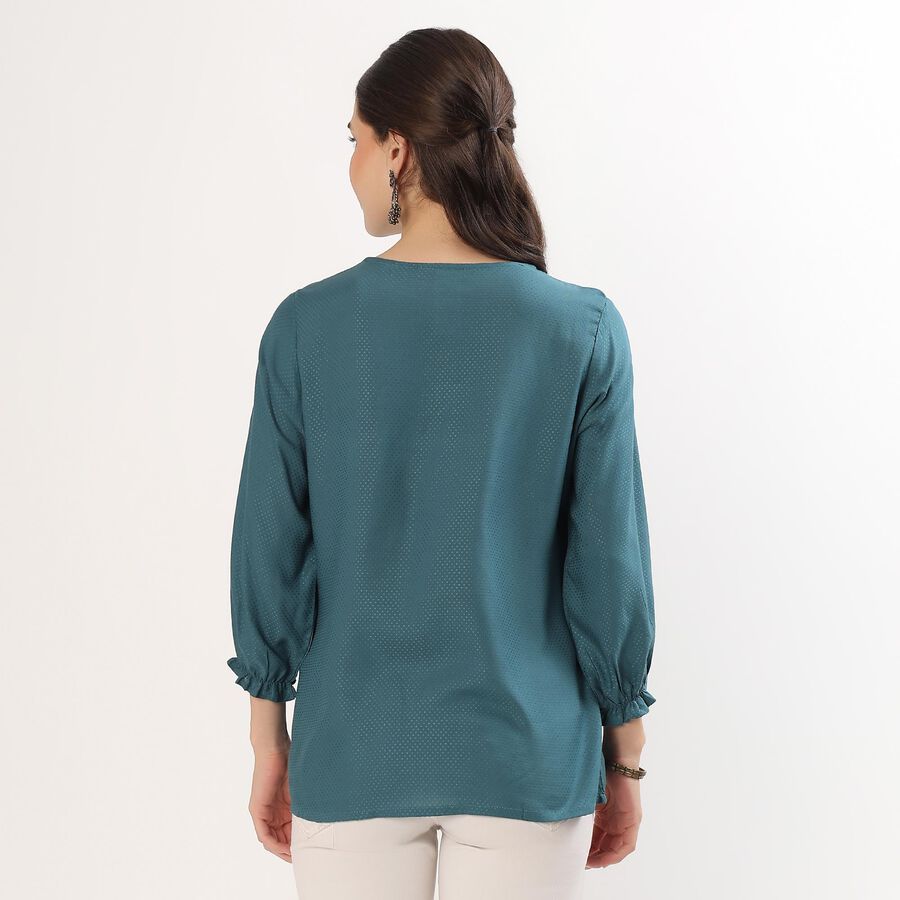 Women's Muted Teal Blue Notch Neck Embroidered Kurti, Mid Blue, large image number null