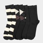 Motif and Stripe Crew Length Socks, Black, small image number null
