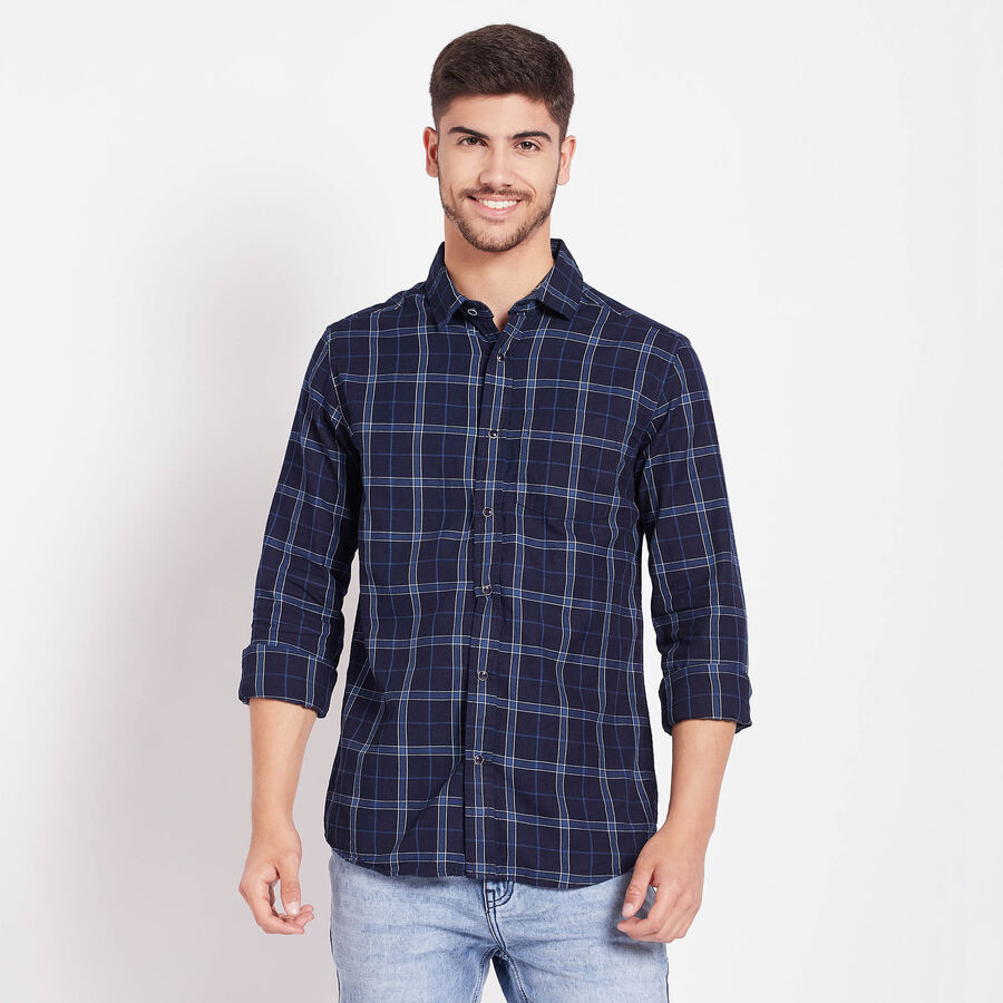 Cotton Checks Casual Shirt, Dark Blue, large image number null
