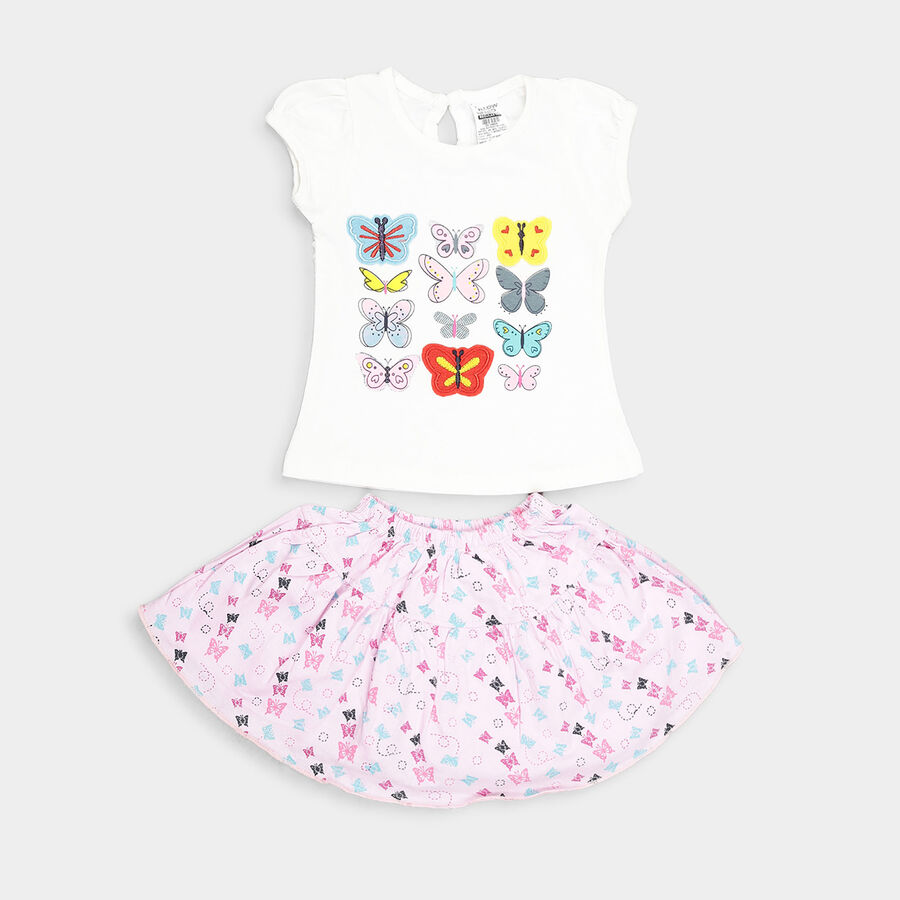Infants Cotton Skirt Top Set, White, large image number null