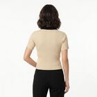 Women Beige Cotton Polo Neck Regular Top, गहरा पीला, small