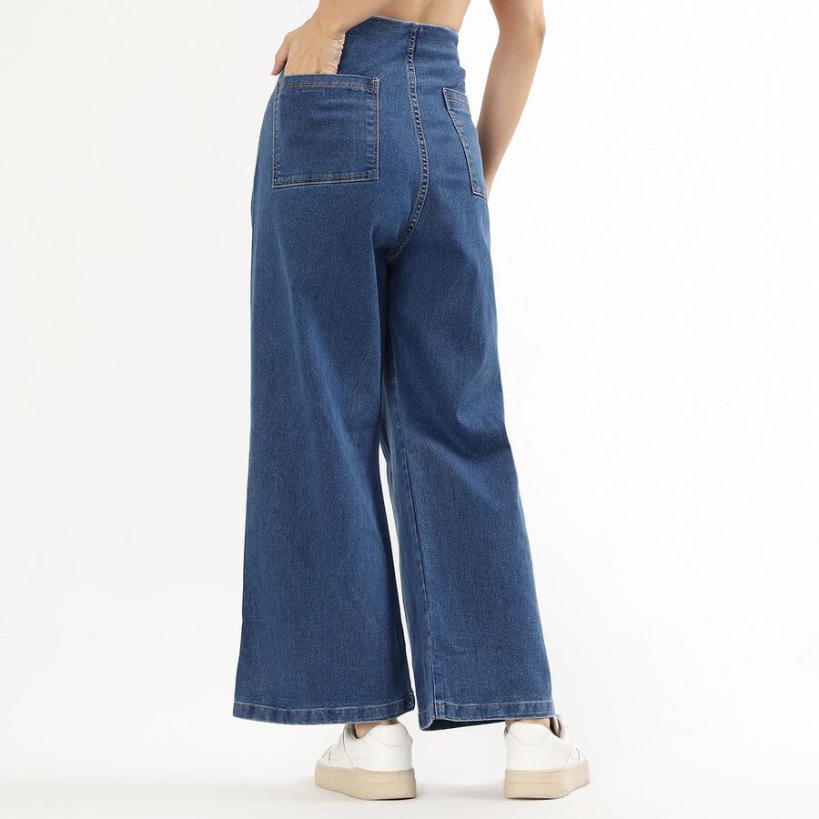 Women's Deep Indigo Wide-Leg High-Waist Jeans, मध्यम नीला, large image number null