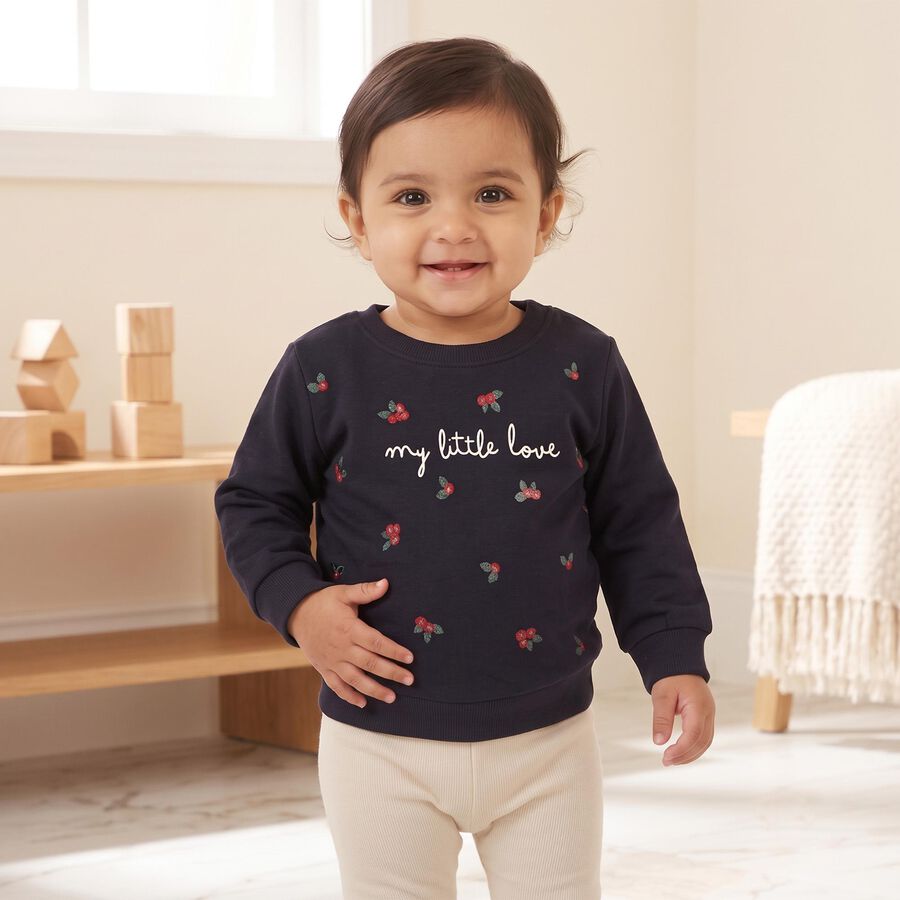 Infants' Navy Blue Crew Neck Pullover Sweatshirt, Navy Blue, large