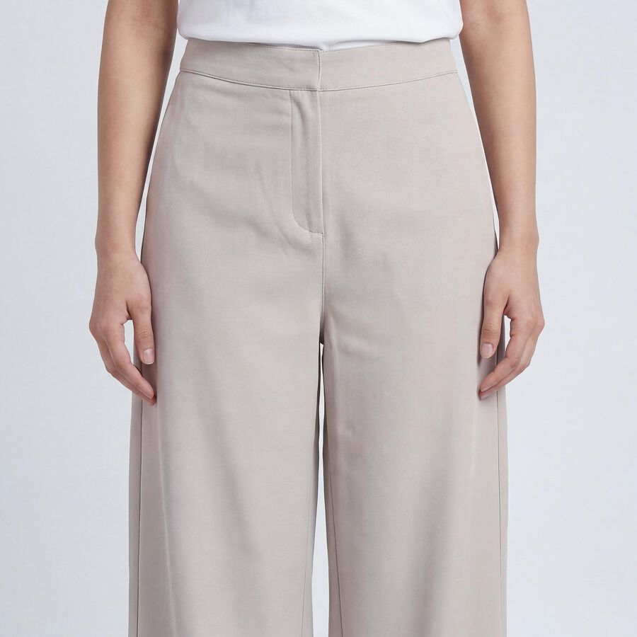 Women's Light Grey Wide-Leg Flat-Front Trousers, हल्का ग्रे, large