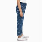 Girls' Muted Mid Blue Regular Fit Floral Printed Jeans, हल्का नीला, small