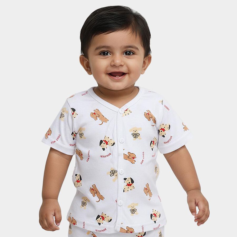 Infants' White Cotton V-Neck Casual T-Shirt, White, large