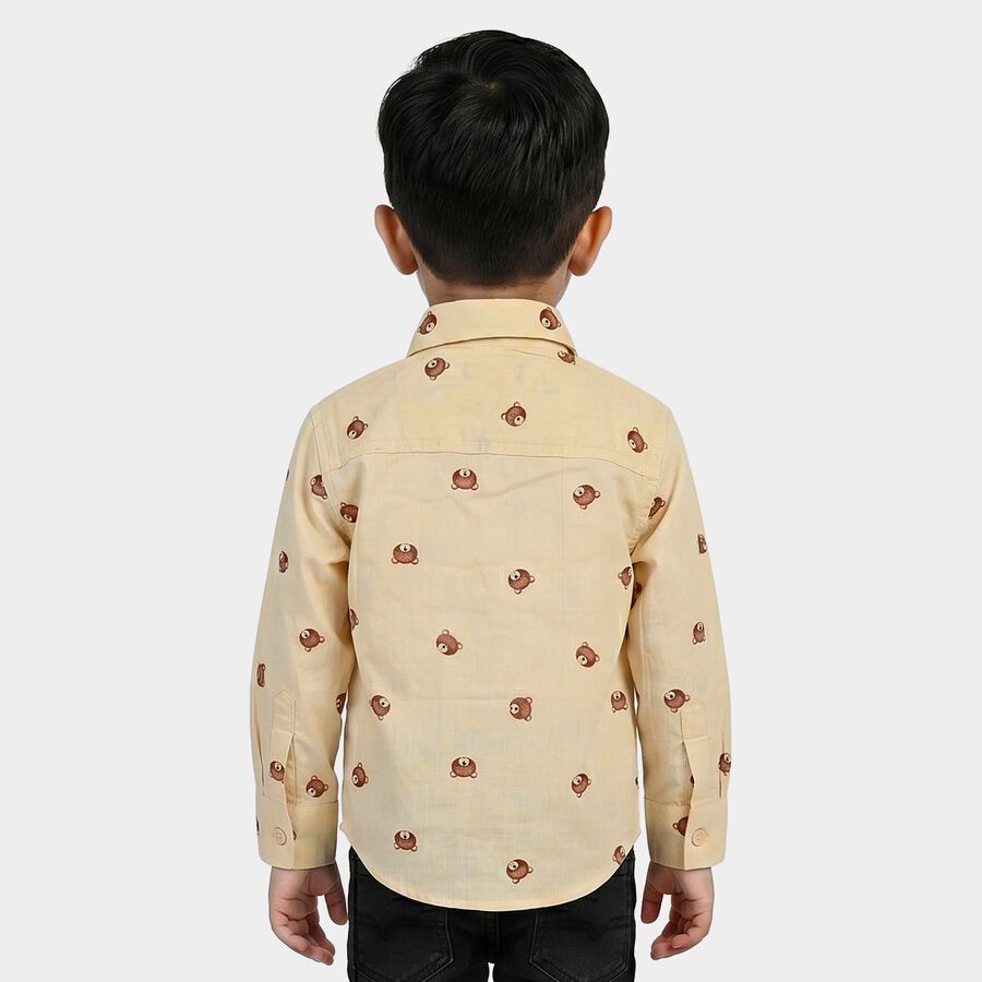 Boys Beige Cotton Long Sleeves Collar Regular Fit Shirt, Beige, large