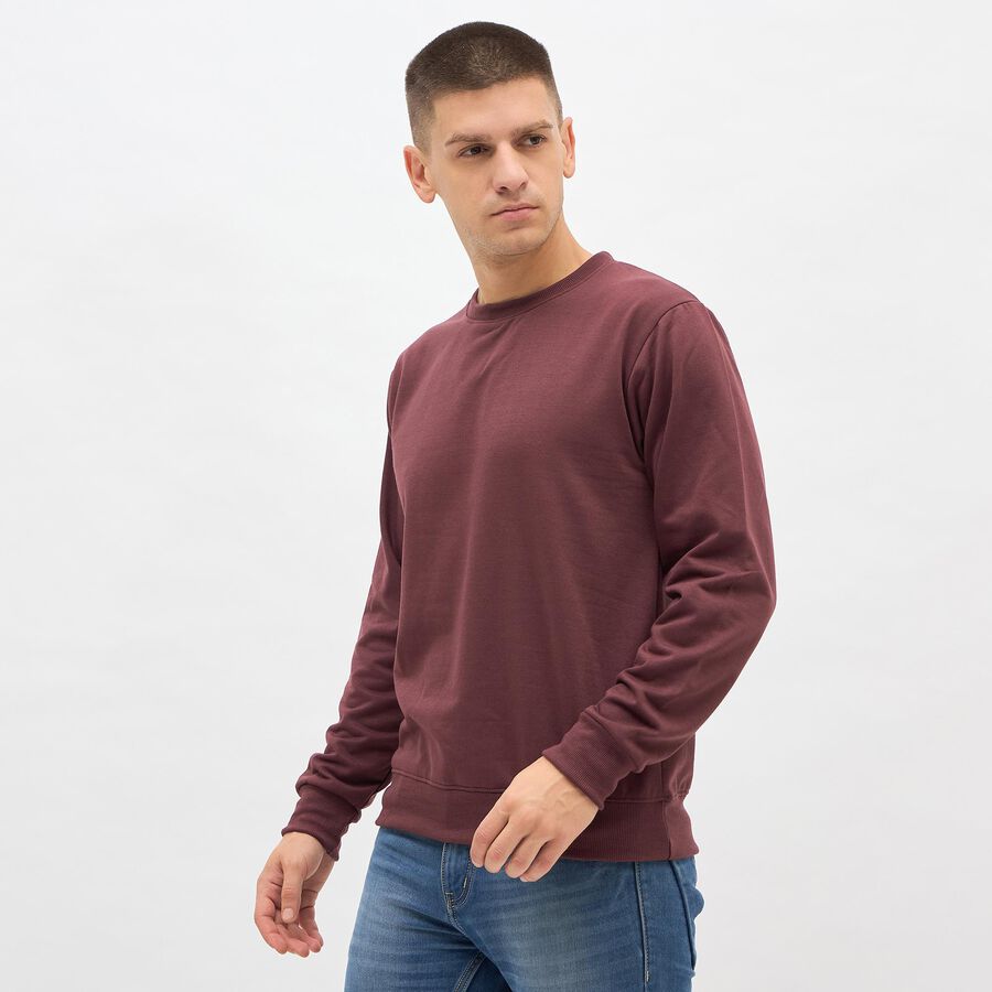 Men's Deep Maroon Crew Neck Casual Sweatshirt, Pink, large image number null