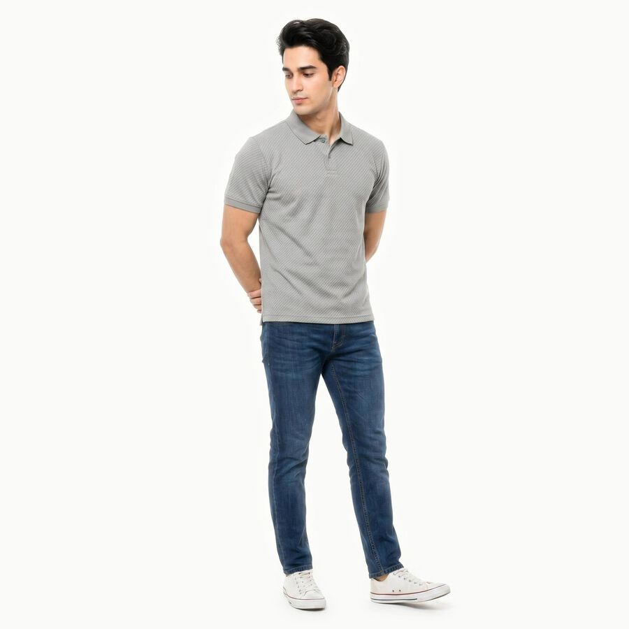 Men Grey Polo Neck Polo T-Shirt, गहरा ग्रे, large