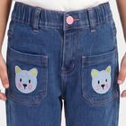 Girls' Blue Straight Fit Embroidered Jeans, Mid Blue, small