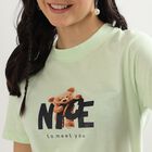 Women's Light Green Round Neck Graphic Print T-Shirt, Neon Green, small image number null