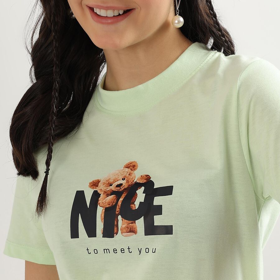 Women's Light Green Round Neck Graphic Print T-Shirt, Neon Green, large image number null