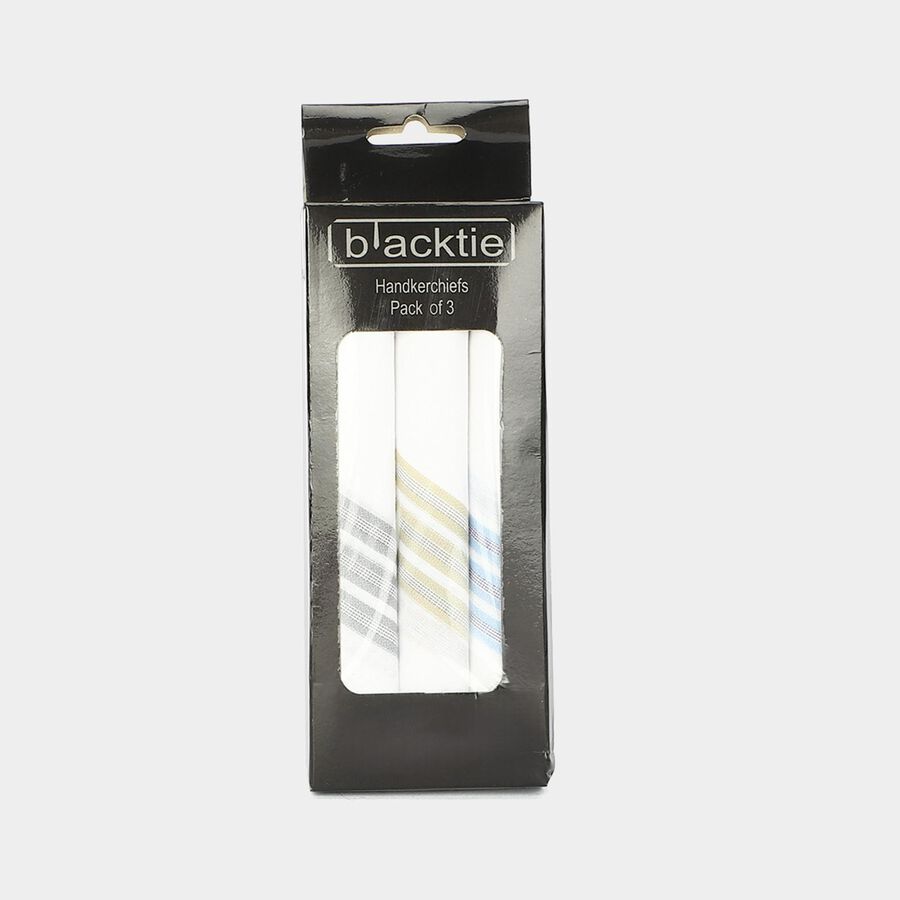 Men's White Striped Pack of 3 Handkerchief, सफ़ेद, large