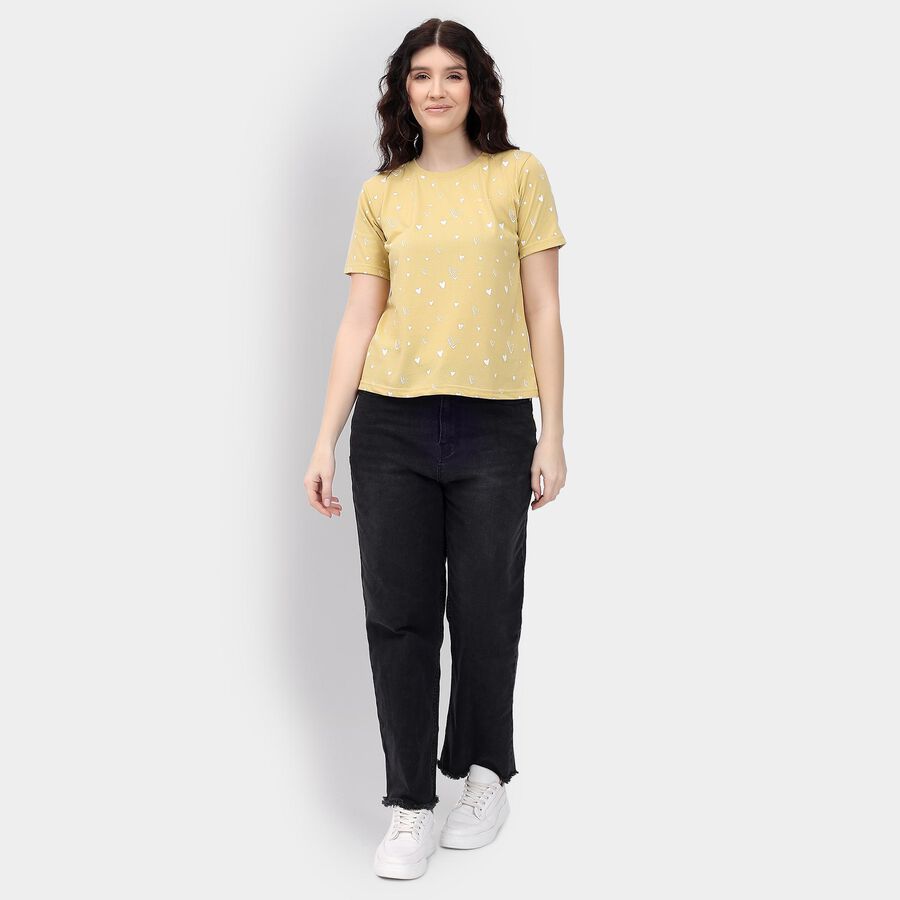 Ladies' Round Neck T-Shirt , खाकी, large