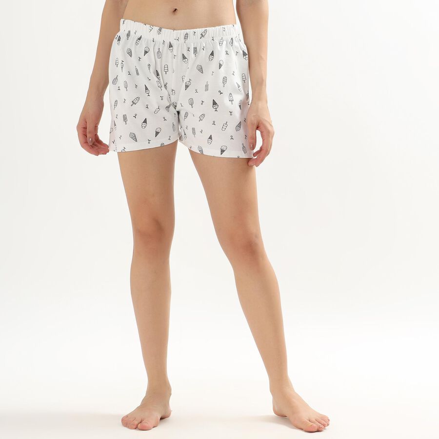 Ladies' White Printed Relaxed Fit Shorts, सफ़ेद, large image number null