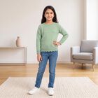 Girls' Sage Green Crew Neck Embellished Pullover, हल्का हरा, small