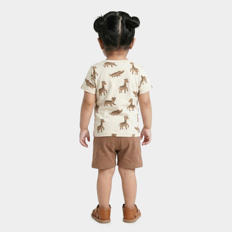 Infants' Beige Cotton Round Neck Solid Baba Suit, Beige, large